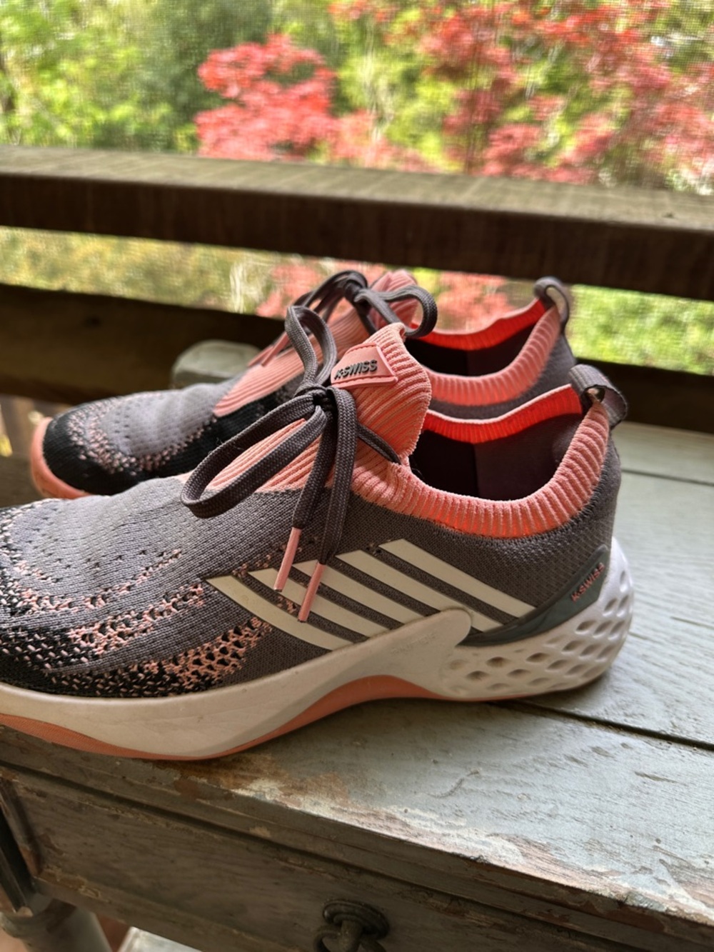 K-Swiss Gray and Pink Slip-On Knit Sneakers
